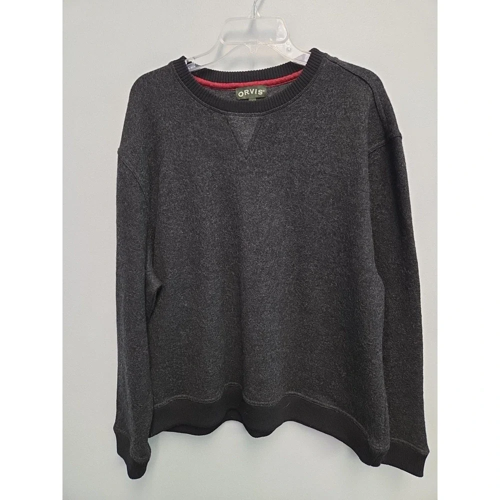 Orvis 100% Wool Sweater Men's XL Heather‎ Black Gray Pullover Cozy